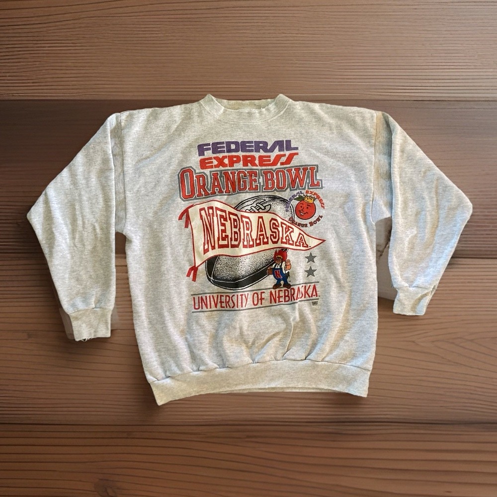 Vintage 1995 Nebraska Huskers Orange Bowl Crewneck Sweatshirt 2XL Gray